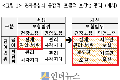 환자중심의 통합적, 포괄적 보장성 관리(출처: 보험연구원)