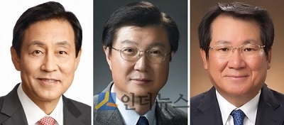왼쪽부터 김정태 하나금융지주 회장, 최범수 전 한국크레딧뷰로 사장, 김한조 전 외환은행장.