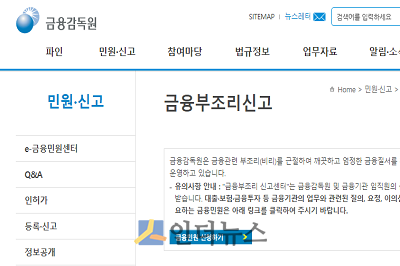 금감원 홈페이지 내 채용비리 신고센터 화면.(출처: 금감원 홈페이지)