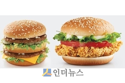 (왼쪽부터) 빅맥, 상하이 스파이시 햄버거