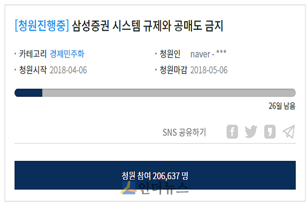 청와대 국민청원에 올라온 삼성증권 관련 청원글.(출처: 청와대 국민청원 게시판)