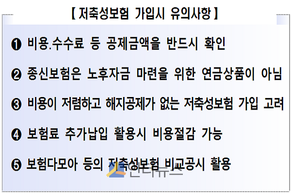 저축성보험 가입시 유의사항.(출처: 금감원)