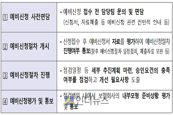 보험사 신지급여력제도 도입 대비 내부모형 승인 예비신청 운영 절차.(출처: 금감원)