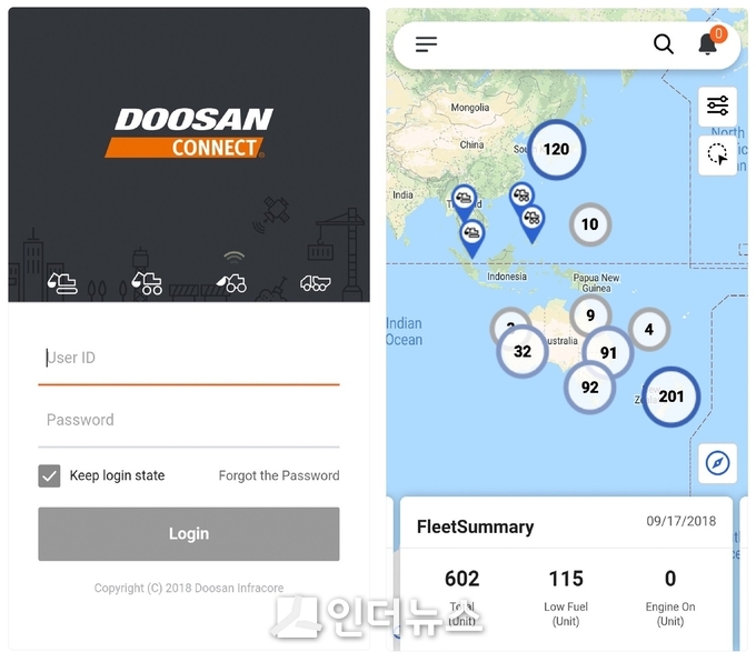 두산인프라코어가 텔레매틱스 서비스 ‘두산커넥트’의 모바일 앱을 출시했다. (사진제공 : 두산인프라코어)
