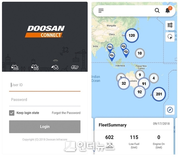 지난 11월 텔레매틱스 서비스 ‘두산커넥트’의 모바일 애플리케이션(앱)을 애플과 안드로이드 마켓에 정식 출시했다. (사진제공 : 두산인프라코어)