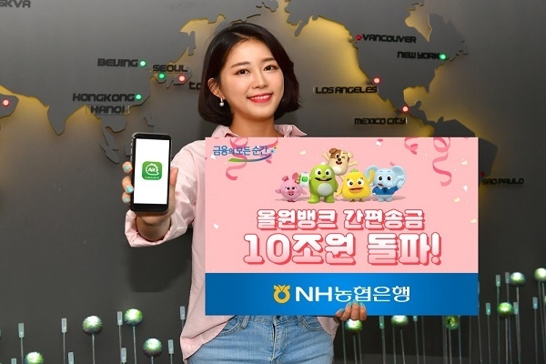 농협은행(은행장 이대훈)은 모바일플랫폼 ‘올원뱅크’의 올해 연간 간편송금 이용금액이 10조원을 돌파했다고 13일 밝혔다.