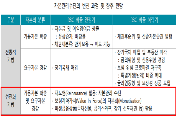 자본관리수단의 변천 과정 및 향후 전망(출처: 보험연구원)