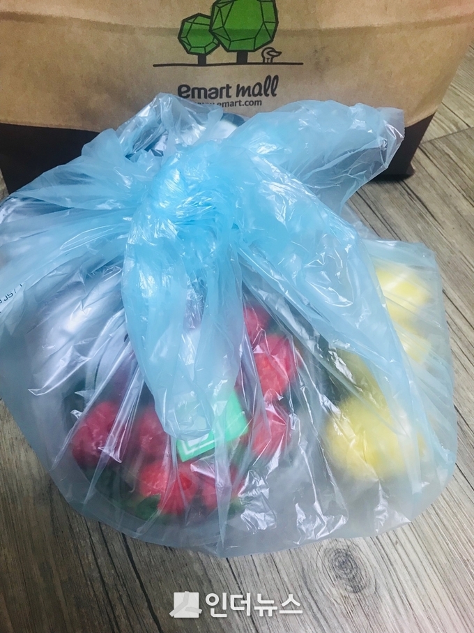 이마트 온라인몰 배송 시 사용되는 비닐봉투로 이번 이마트의 비닐 감축 계획에서 제외됐다. (사진: 권지영 기자)