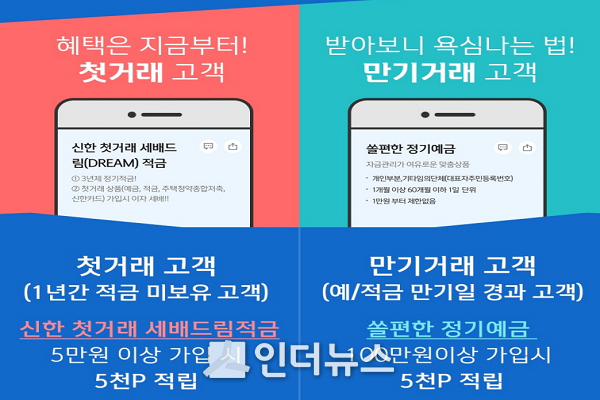 신한은행은 3월 말까지 적금 첫거래 고객과 예·적금 만기 고객을 대상으로 포인트를 적립해주는 ‘슈퍼매치 첫거래 VS 만기거래’ 이벤트를 진행한다고 1일 밝혔다. Image@신한은행