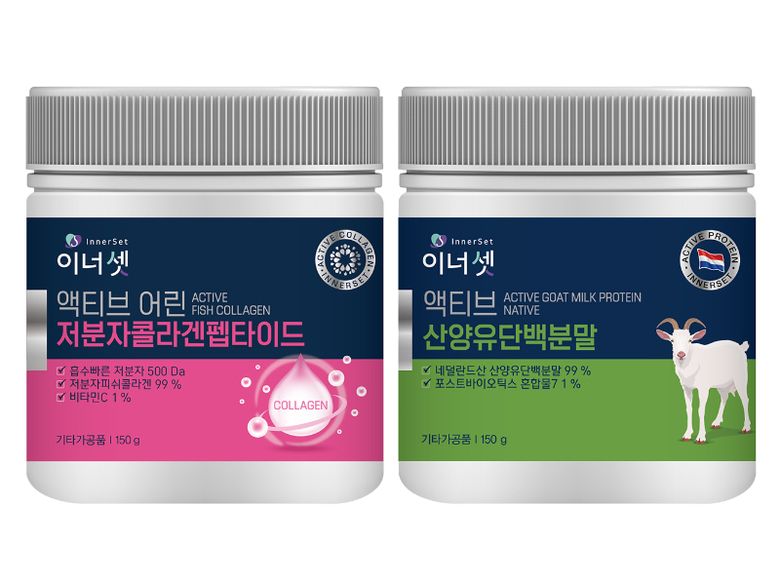 휴온스내츄럴이 하루 한 스푼으로 라이프 밸런스를 챙기는데 도움을 주는 건강식품 ‘이너셋 액티브 어린 저분자콜라겐펩타이드’와 ‘이너셋 액티브 산양유단백분말’을 출시했다고 4일 밝혔습니다. 사진 | 휴온스내츄럴