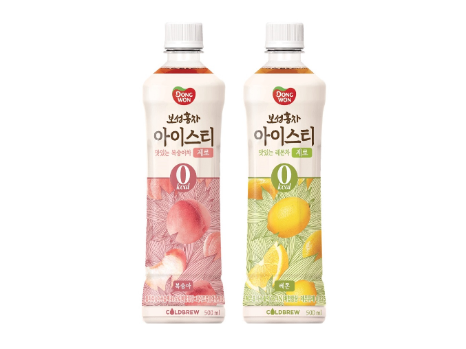 동원F&B의 제로 칼로리 음료 '보성홍차 아이스티 제로'(복숭아, 레몬). 이미지ㅣ동원그룹