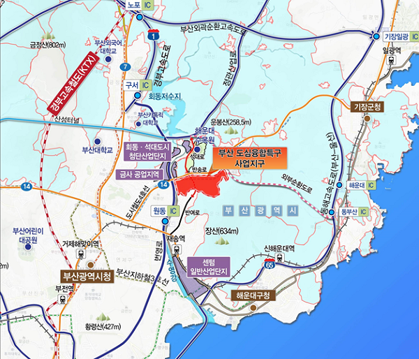 도심융합특구 사업지구로 선정된 부산 센텀2지구 위치도. 사진ㅣ국토교통부 제공