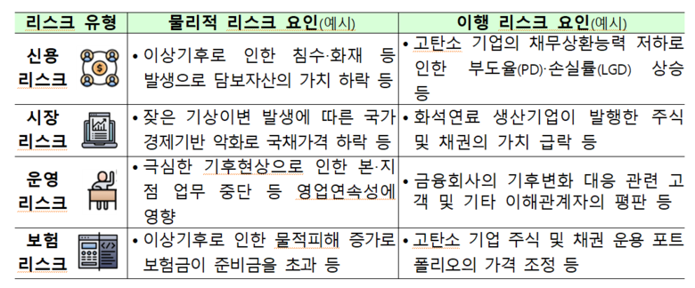 기후리스크의 구분과 예시 이미지|금융감독원