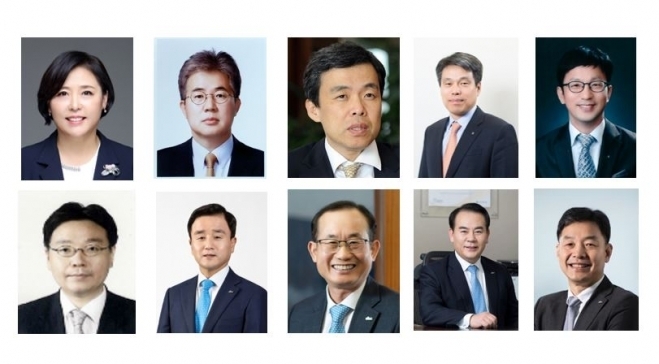 왼쪽 상단부터 조경선 신한DS 사장 후보, 이영창 신한금융투자 사장, 조재민 신한자산운용 전통자산부문 사장 후보, 김희송 신한자산운용 대체자산 부문 사장, 정지호 신한아이타스 사장 후보, 김지욱 신한리츠운용 사장 후보, 박우혁 제주은행 은행장 후보, 배일규 아시아신탁 사장, 이병철 신한신용정보 사장 후보, 배진수 신한AI 사장 사진|신한금융그룹