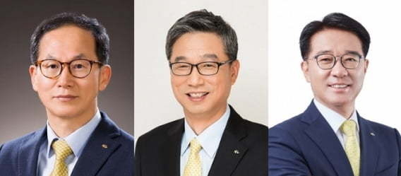 왼쪽부터 양종희 KB금융지주 부회장, 허인 KB국민은행장, 이동철 KB국민카드 대표 사진|KB금융지주