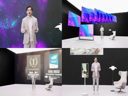 LG전자가 4일 오전 글로벌 유튜브 채널에 2022년형 TV 신제품 공개영상 더 스테이지(The Stage)를 온에어했다. 영상에서 박형세 HE사업본부장이 TV 신제품을 소개하는 모습. 사진ㅣLG전자