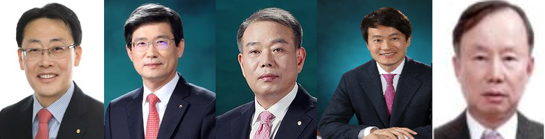 왼쪽부터 김종득 우리종합금융 대표이사, 이창재 우리자산신탁 대표이사, 고영배 우리펀드서비스 대표이사, 김경우 우리프라이빗에퀴티자산운용 대표이사, 최광해 우리금융경영연구소 대표이사 사진|우리금융그룹