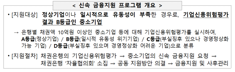 신속 금융지원 프로그램 개요. 이미지|금융위원회