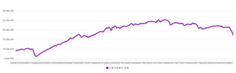 2020년 이후 신용거래융자 잔고. 이미지ㅣ금융투자협회