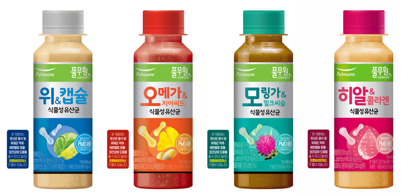 풀무원녹즙 식물성유산균 4종(왼쪽부터 ‘위&캡슐’, ‘오메가&치아씨드’, ‘모링가&밀크씨슬’, ‘히알&콜라겐’). 이미지ㅣ풀무원