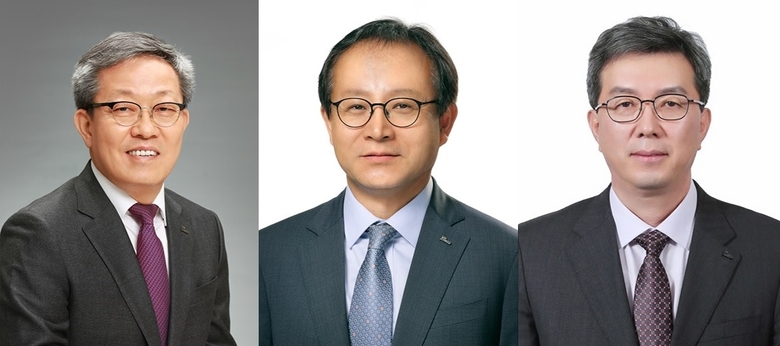 (사진 왼쪽부터) 정탁 신임 포스코인터내셔널 부회장, 정기섭 신임 포스코홀딩스 경영전략팀장, 김준형 신임 포스코케미칼 사장. 사진ㅣ포스코그룹 