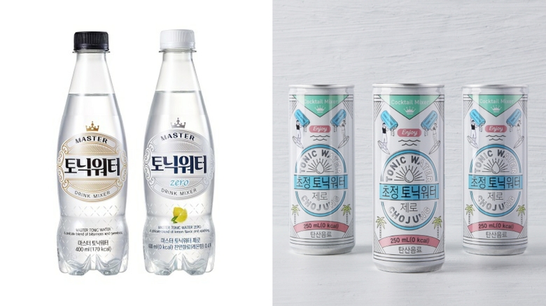 마스터 토닉워터 2종(왼쪽)과 초정토닉워터 제로 패키지(오른쪽). 이미지ㅣ롯데칠성음료, 일화