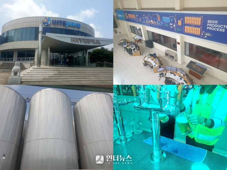 (왼쪽 위부터 시계방향)하이트진로 견학관 '하이트피아', 중앙통제실, 맥주 시음 공간, 맥주 저장 탱크, . 사진ㅣ인더뉴스
