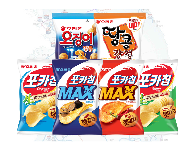 오리온 포카칩, 오징어땅콩, 땅콩강정. 이미지ㅣ오리온