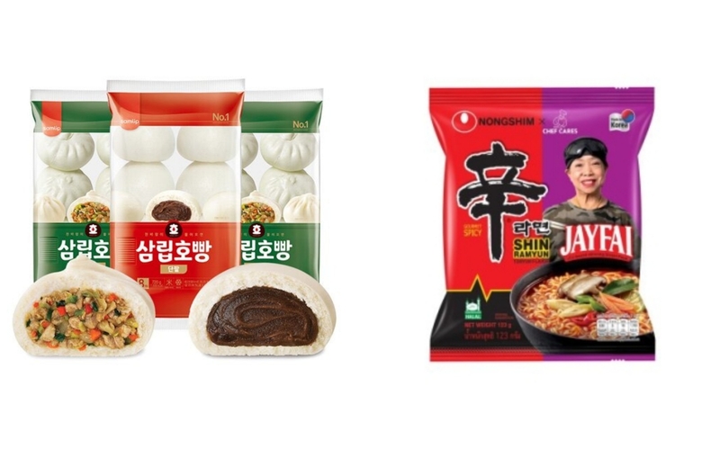 SPC삼립 삼립호빵(왼쪽)과 농심 신라면 똠얌(오른쪽). 이미지ㅣ각사