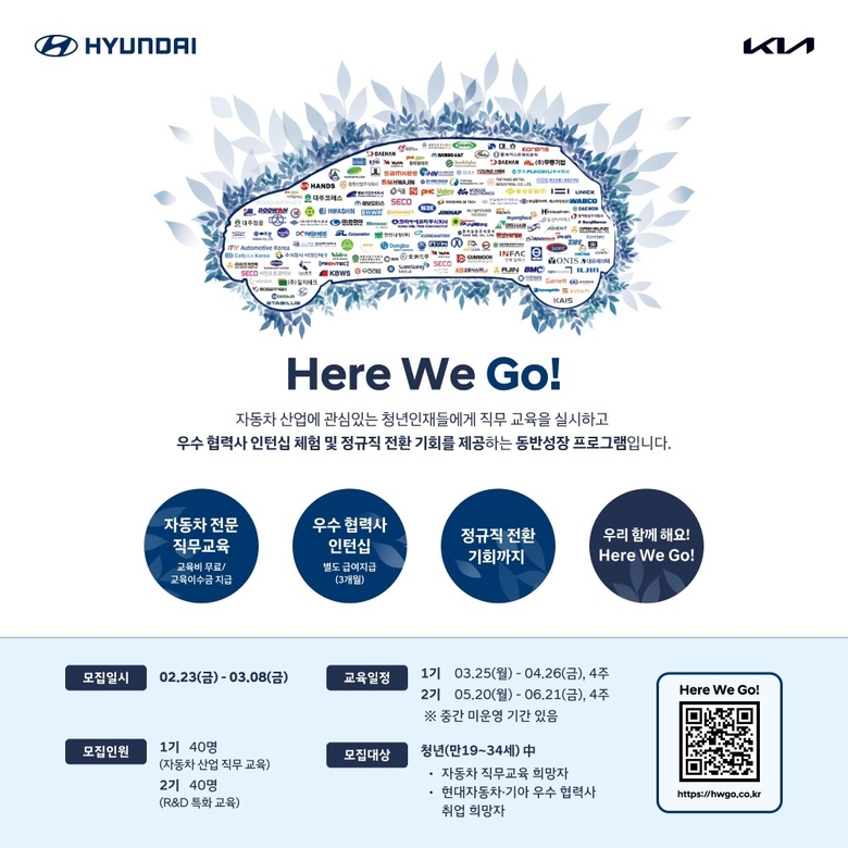 현대자동차·기아가 협력사 인재 채용에 대한 모집부터 교육, 인턴십, 채용 연계까지 논스톱으로 지원하는 동반성장 프로그램 ‘Here We Go’를 진행한다. 사진ㅣ현대자동차·기아
