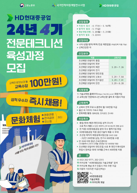 HD현대중공업 기술교육원이 4기 전문테크니션 육성과정을 모집한다. 사진ㅣHD현대중공업