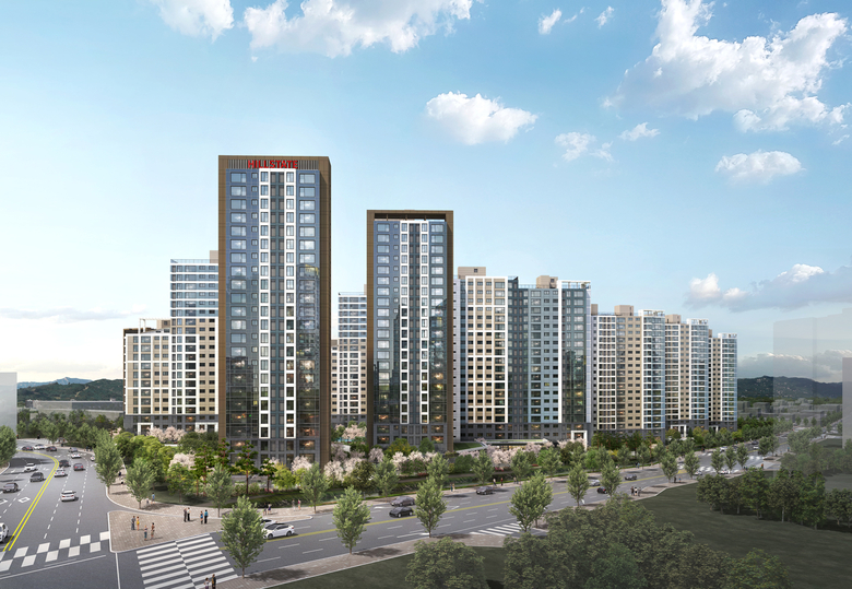 전남 여수시 ‘힐스테이트 죽림더프라우드’ 단지 투시도. 사진ㅣ현대건설