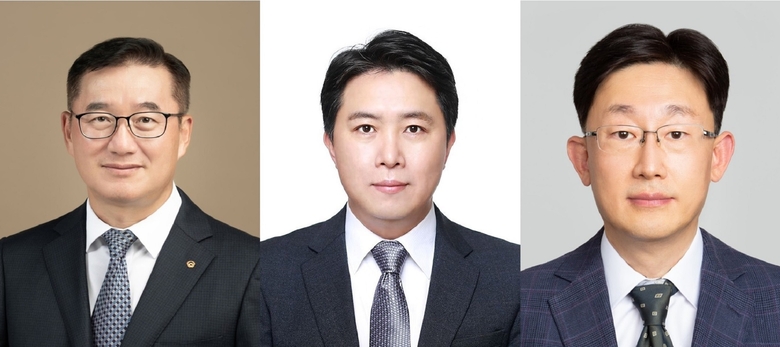 (사진 왼쪽부터) 남정운 한화솔루션 케미칼 부문 신임 대표이사 내정자, 홍정권 한화솔루션 큐셀 부문 신임 대표이사 내정자, 김명헌 여천NCC 신임 대표이사 내정자. 사진ㅣ한화그룹