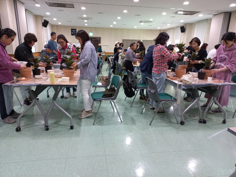 기장군농업기술센터에서 주민들을 대상으로 공기정화식물 실습 교육을 진행하고 있다 사진ㅣ기장군