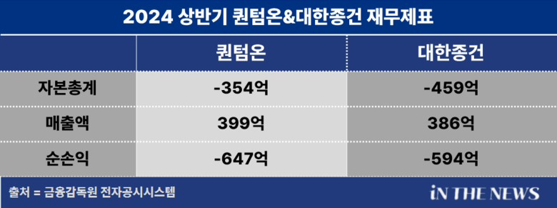 2024 상반기 퀀텀온&대한종건 재무제표. 이미지|인더뉴스