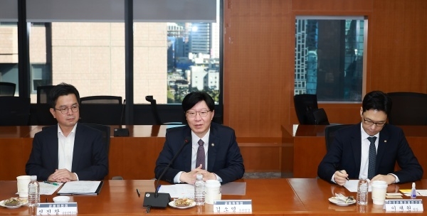 김소영 금융위원회 부위원장(가운데)이 24일 한국금융연구원에서 열린 '금융시장 현안 점검·소통회의'를 주재하고 있다. 사진ㅣ금융위원회