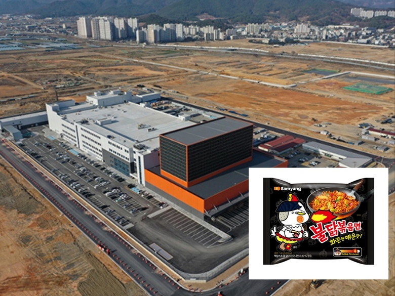 삼양식품 수출 제품 전용 공장인 밀양공장과 불닭볶음면. 사진ㅣ삼양식품 공식 홈페이지 