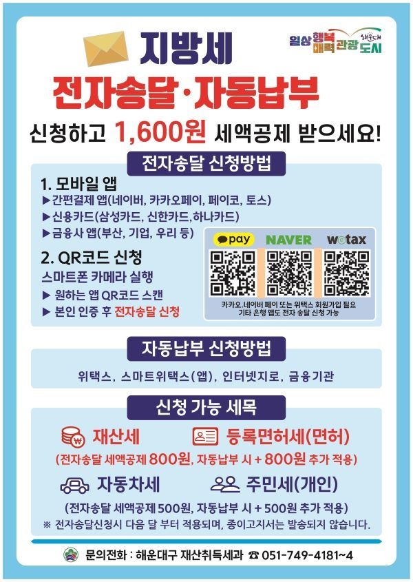 지방세 전자송달·자동납부 신청 안내 포스터. 이미지ㅣ해운대구