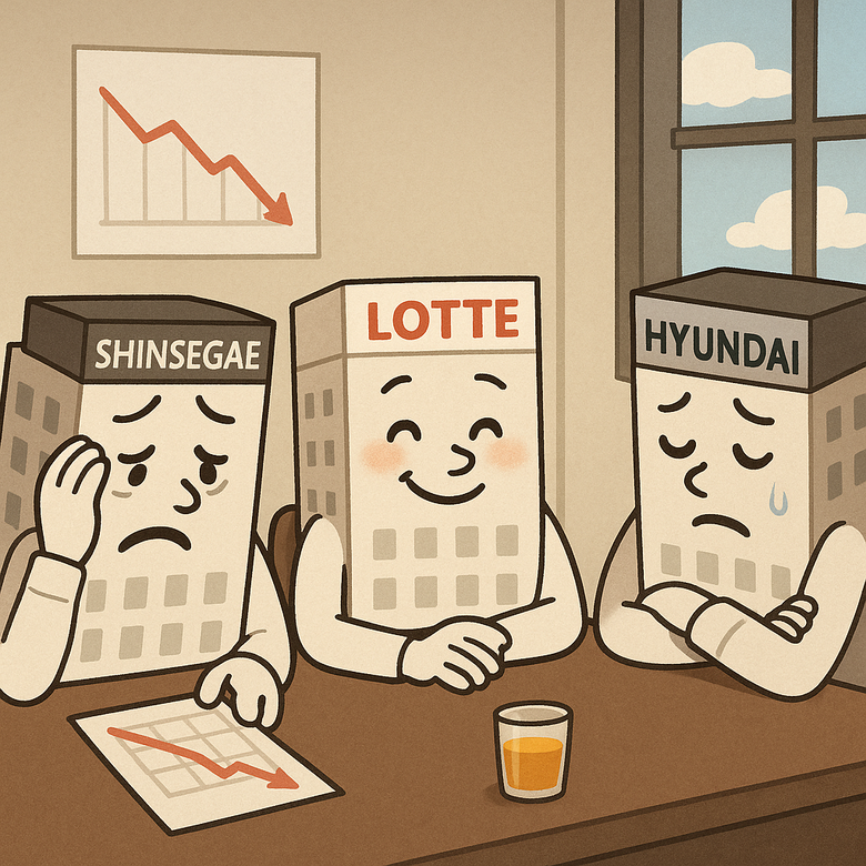 롯데·신세계·현대백화점 1분기 실적 공개. 이미지ㅣ챗GPT