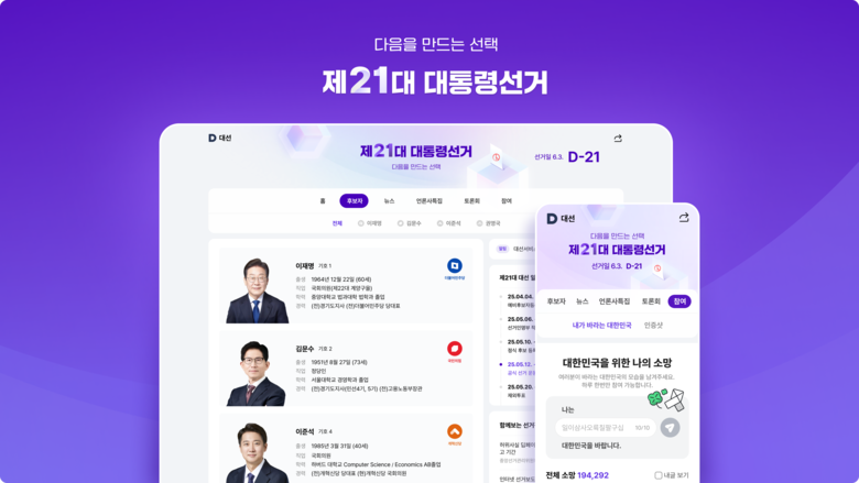 다음 포털에 개설된 '제21대 대통령 선거 특집 페이지'. 사진ㅣ카카오