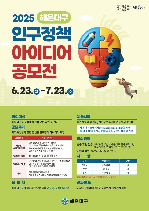 인구정책 아이디어 공모전 포스터. 이미지ㅣ해운대구 