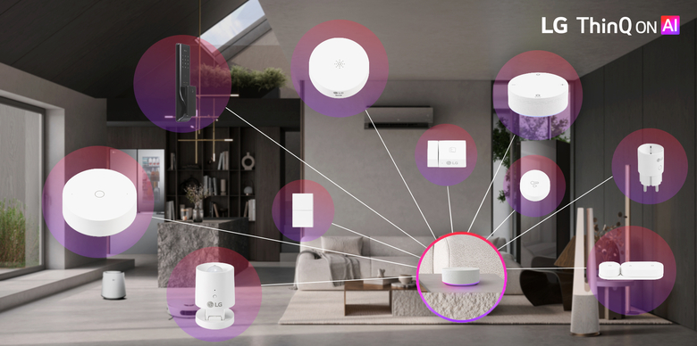 'LG 싱큐 온'과 'LG IoT 디바이스' 9종. 사진ㅣLG전자