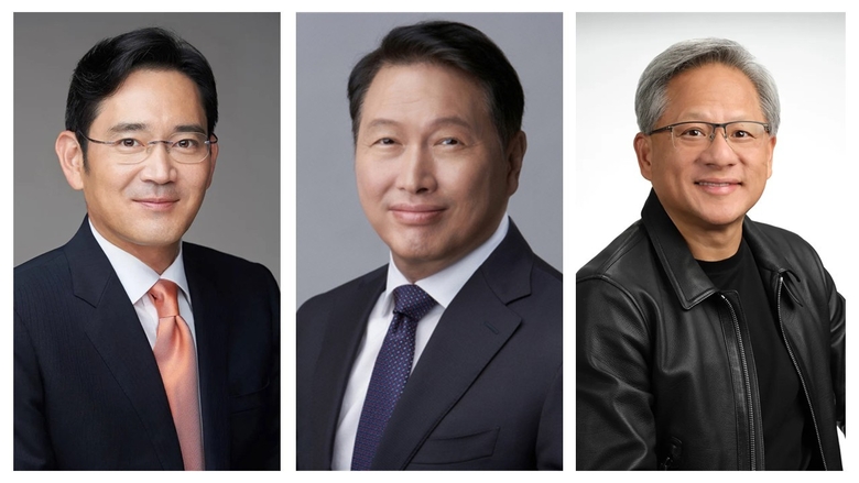 (왼쪽부터) 이재용 삼성전자 회장, 최태원 SK그룹 회장, 젠슨 황 엔비디아 CEO.